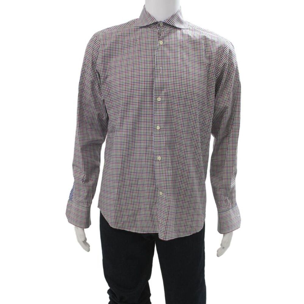 Eredi Pisano Mens Cotton Check Long Sleeve Button-Down Shirt Multicolor Size 39